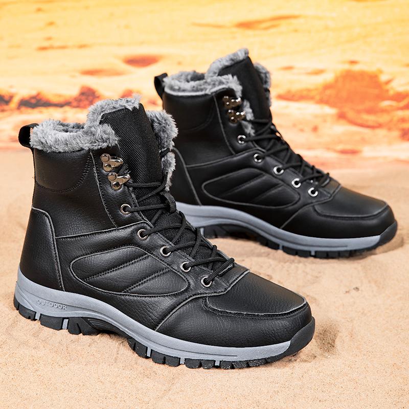 High Top Men Boots Plush Warm Ankle Boots Lace Up Black Snow Boots High-quality Winter Leather Luxury Sneakers Shoes size39-48