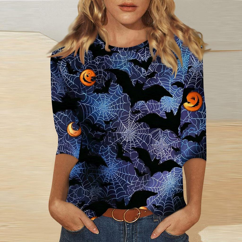 Women's Fashion Casual Round Neck Printed 3/4 T-shirt Top