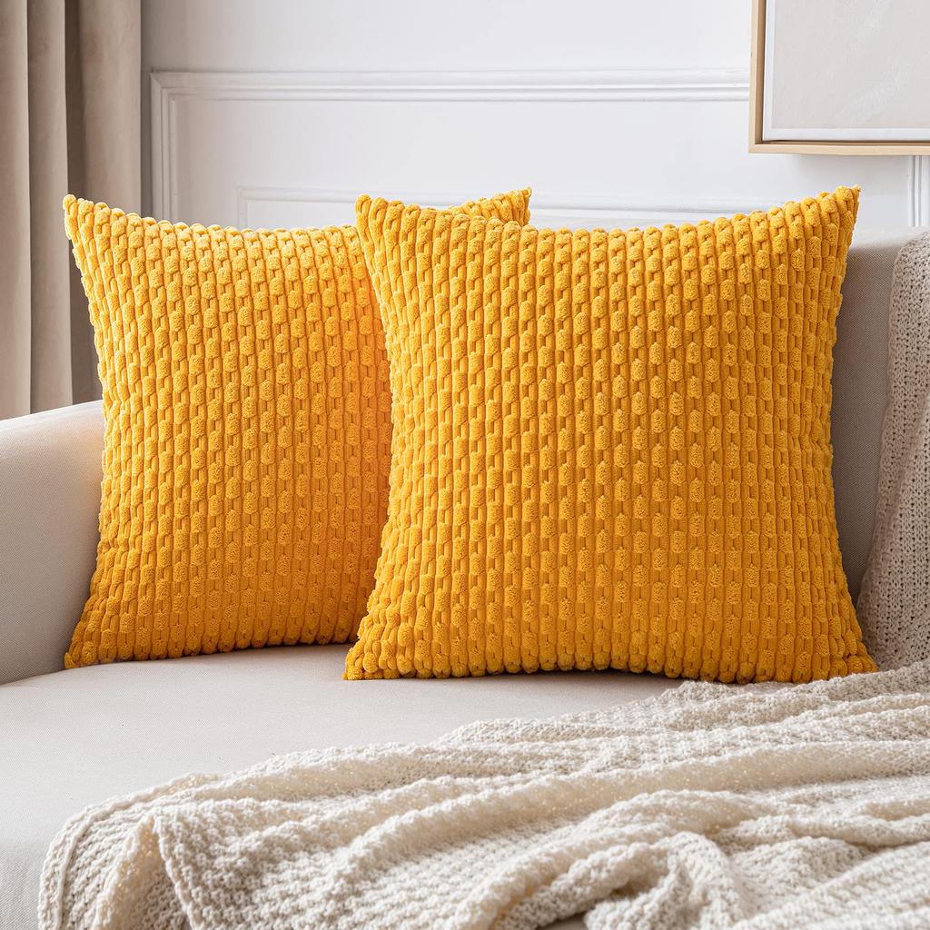 Green Pillow Covers Spring Decorations Boho Striped Corduroy Throw Pillow Cases Soft Plush Farmhouse Couch Cushion Case 45x45CM