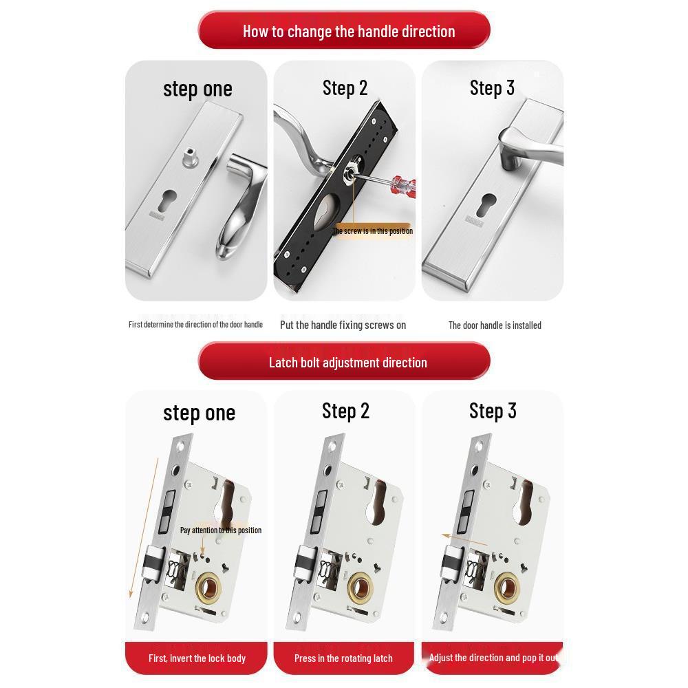 Universal Interior Door Lock Set: Silent Three-Piece Black Handle for Bedroom or Old Door Replacement