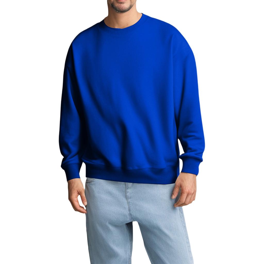 Unisex Solid Color Round Neck Pullover Ribbed Long-sleeved Sweatshirt
