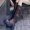 Neue Herbst Gürtelschnalle Damenstiefel Kniehoch Klobiger Absatz Schuhe für Damen Outdoor Kleid Damen Oberschenkelhohe Reitstiefel Zapatos