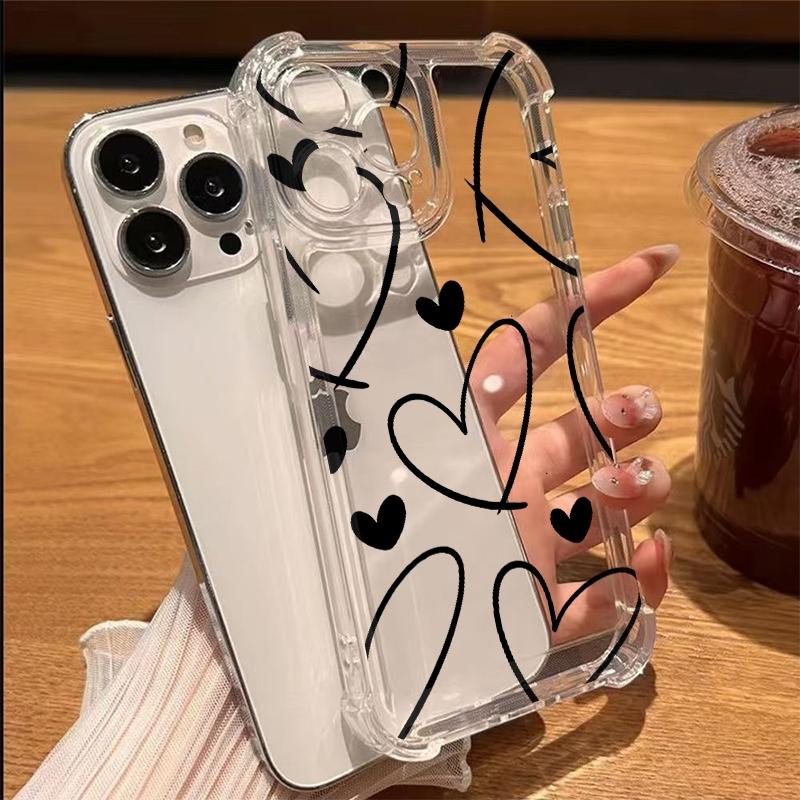 

Minimalist Hand-Painted Line Love Heart Clear Phone Case For iPhone 17 11 13 12 14 15 16 Pro Max XS XR 15 16 Plus Soft Cover iPhone 13 Pro Max