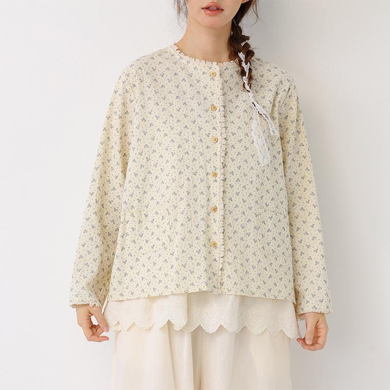 

Forest Girl Floral Lace Round Neck Long Sleeve Cotton Cardigan One Size синій
