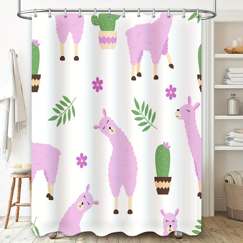 Cute Pink Sheep Cactus Print Shower Curtain For Bathroom Decor Taurusduan Home Textiles