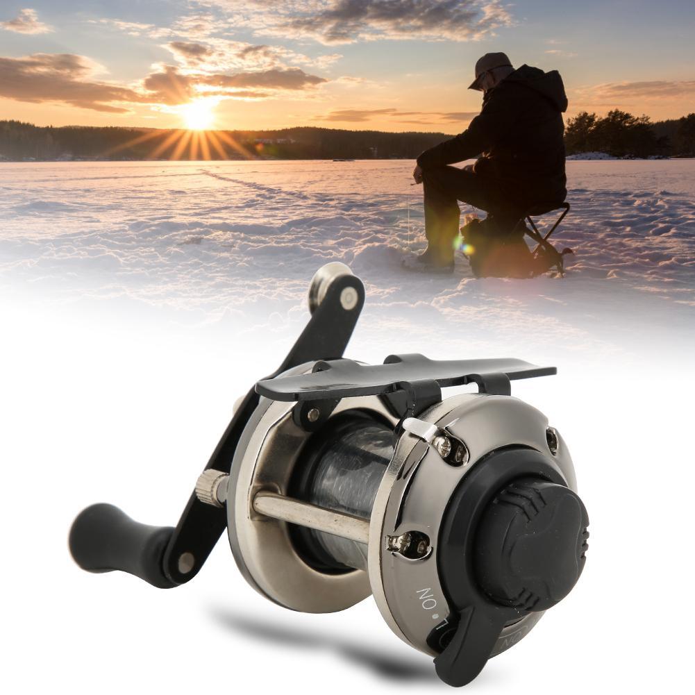 Portable Ice Winter Fishing Reel Small Plate Wheel Lateral Reel with Line Tackleblack