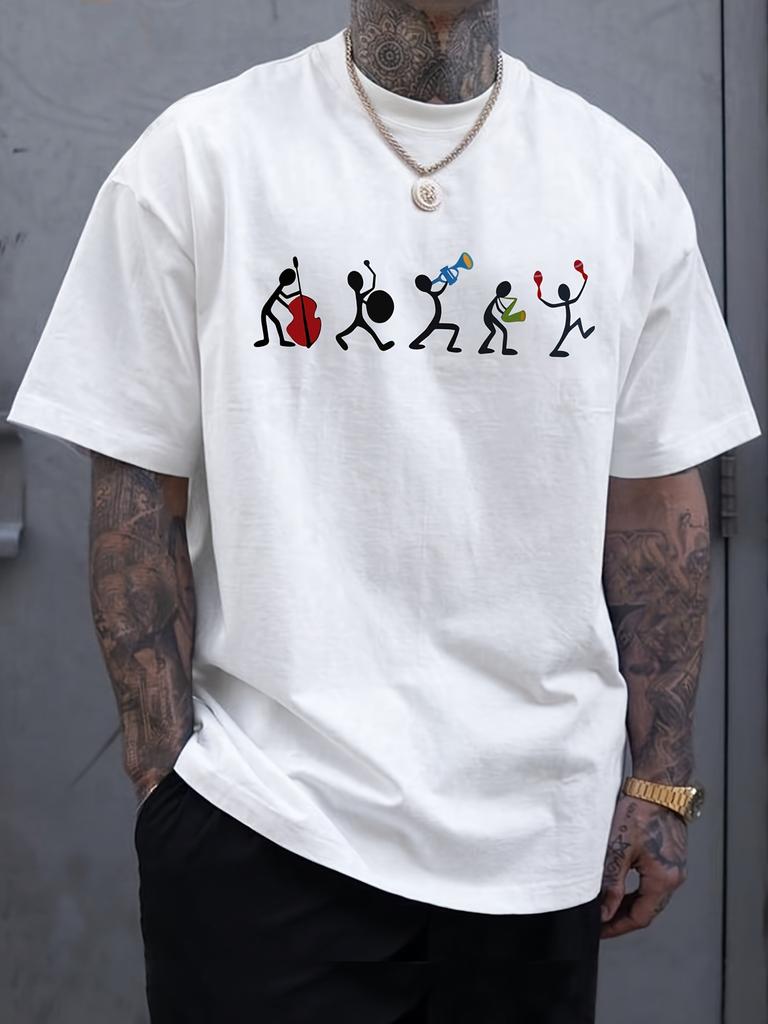 Summer Mens 100 Cotton T Shirt with Music Player Pattern Soft Daily Wear Suitable for Musicians and Music Lovers