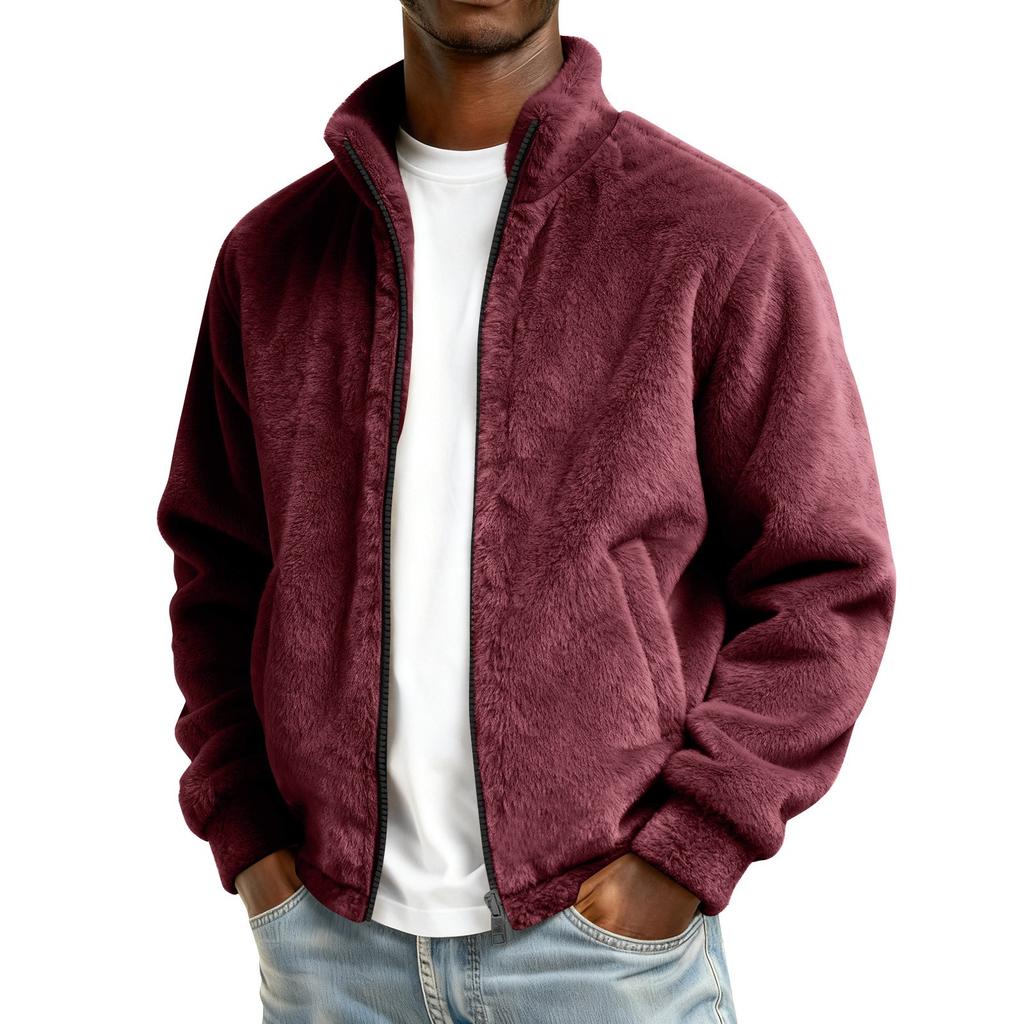 Men's Winter Solid Color Zipper Jacket Men's Casual Fashion Cardigan