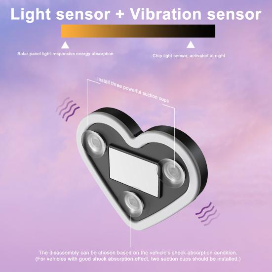 Solarbetriebenes LED Herz Neonlicht für Autoscheibe Kabellose Auto Atmosphärenlampe 5 Modi Autoinnendekoration mit Saugnäpfen