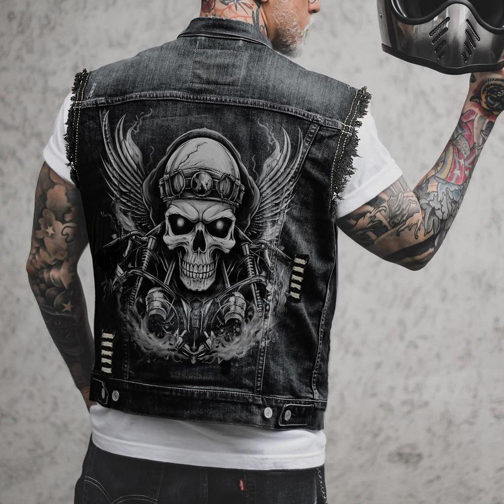 Independent Website Bestseller Fashion Printed Sleeveless Denim Vest 3640