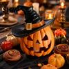 Weighted Solid Resin Figurines Halloween Pumpkin Ornament with Witch Hat, Jack O Lantern Decorative Lamp, Tabletop Figurine for Party Spooky