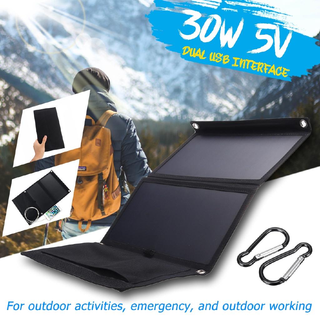 30W 5V Solar Panel Charger Foldable Solar Power Bank Dual USB Camouflage Backpack Camping Hiking for phone