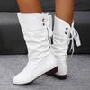 Large Size Medium Boots Rear Strap Large Size Women's Boots Autumn and Winter Low Heel Casual Women's Shoes Thick Heel Leather Knight Boots