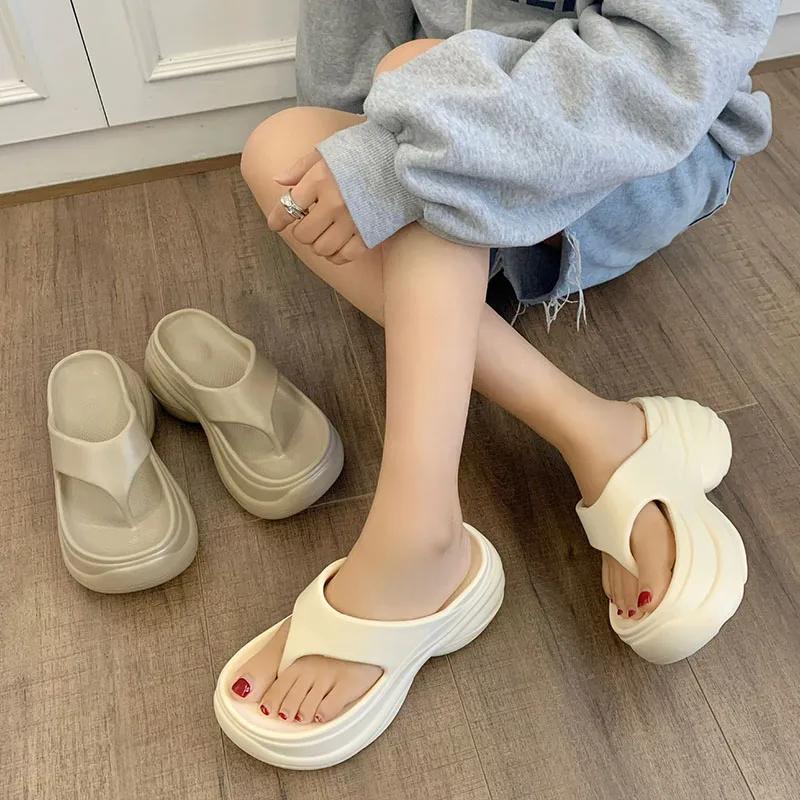 Fashion Thick Botton Beach Flip Flops for Women Clip Toe Soft Sole Platform Slippers Woman Summer Non-Slip Chunky Wedge Sandals Female