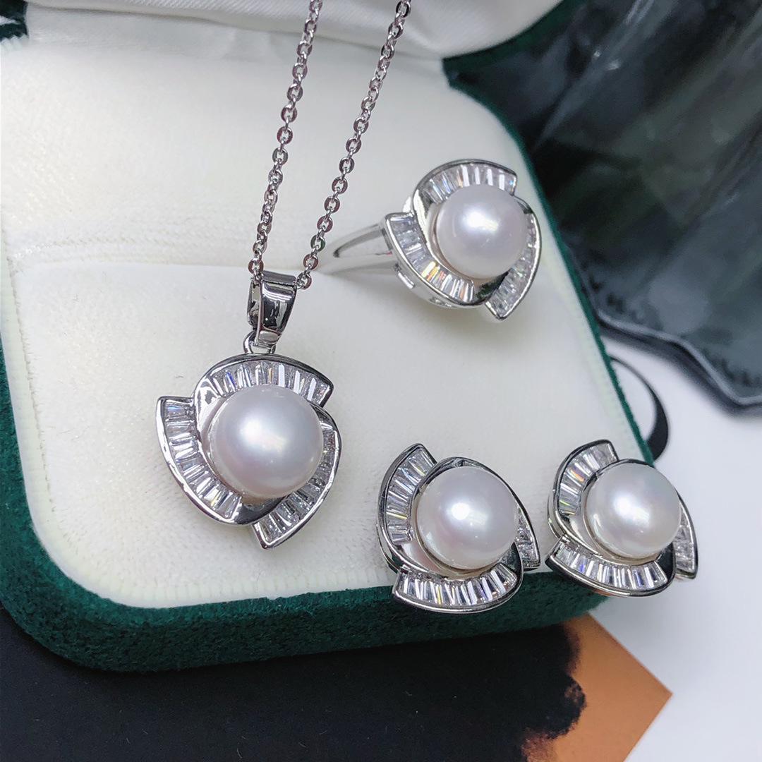 Freshwater Pearl Jewelry Set: Earrings, Ring, Necklace Without Box and Chain