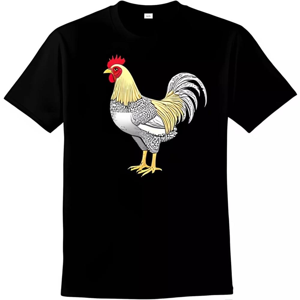 2025/Funny Cartoon Rooster Graphic on Black T-Shirt for Farmers Unisex T-Shirt M