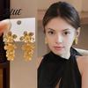 Shiny Texture Drop Earrings 1 Pair Women Geometric Design Flower
