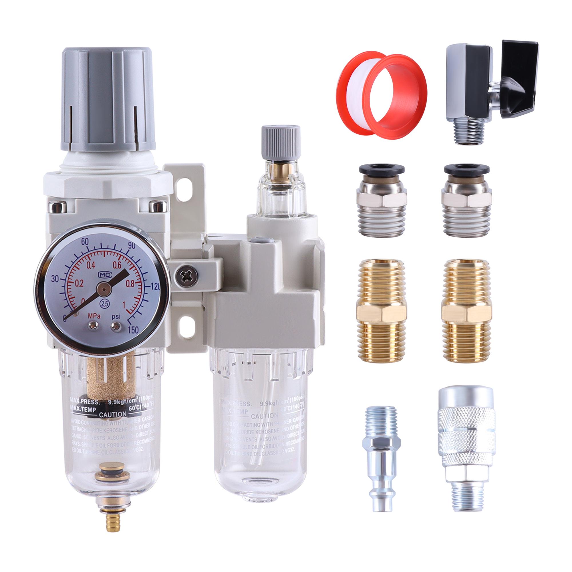 

AC2010-02 AC3010-03 Pneumatic Pressure Regulator Combo Oil Water Separator Manual Drainage 1/4 3/8 NPT Compressor Air Filter