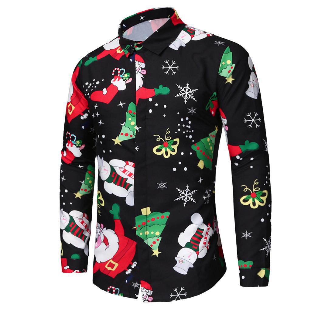 2022 European & American Men's Santa Claus Print Long Sleeve Casual Shirt - 18 Colors