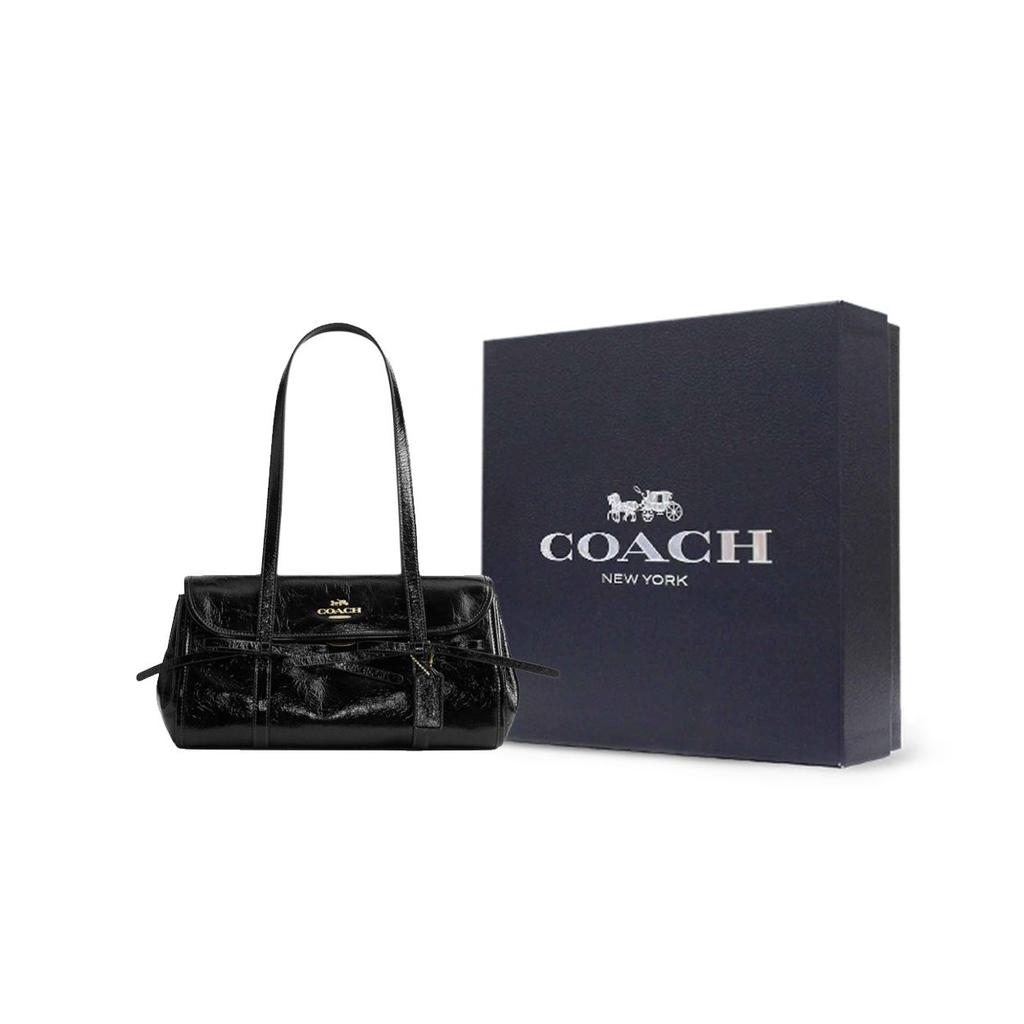 Coach Bridget 34 Schleifenakzent Unifarben Klassisches Goldenes Logo Glattes Kieselsteinleder Umhängetasche Damen Umhängetasche Schwarz CDY94-IMBLK