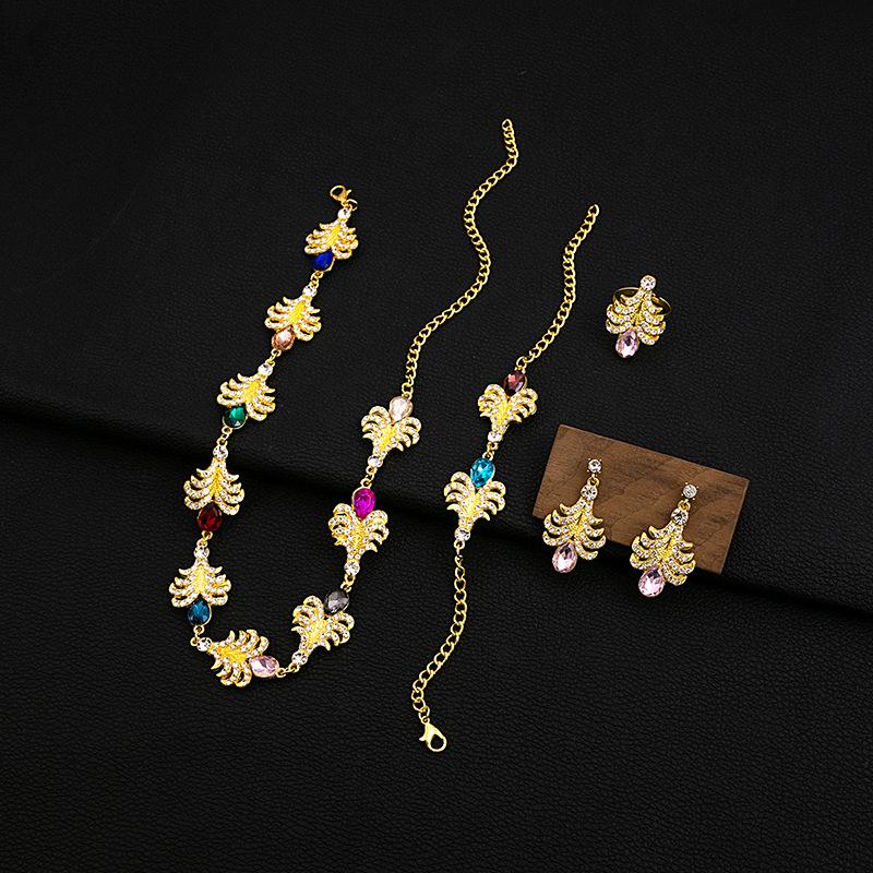 European, American Bohemian Diamond Pearl Earrings, Ethnic Style Turquoise Fringed Necklace Flower Jewelry Set Women