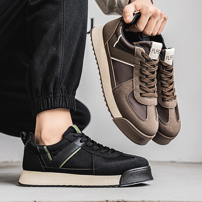 Men's Casual Sports Running Shoes New Leather Versatile Non-Slip All-Black Trendy Sneakers From Mainland Retro Board Fashionable