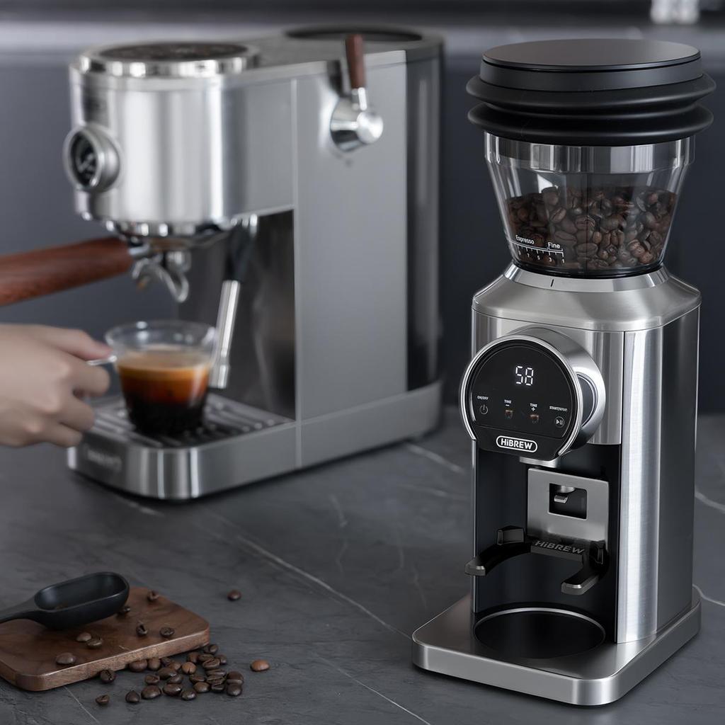 Electric Coffee Grinder Hibrew G3 Plus With 31 Grinding Settings, Smart Touchscreen, Stainless Steel Grinder, Silver