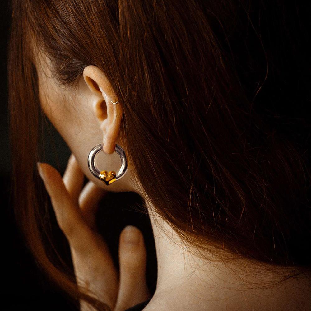 Minimalist Gold Plated Heart Huggie Hoop Earrings for Women CZ Zircon Copper Color Ear Buckle Hoops Vintage Zircon Gifts