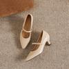 Krazing Pot Genuine Leather Round Toe Thin Heels Summer Shoes Solid Big Size 42 Shallow Decoration buckle Women Shallow Pumps