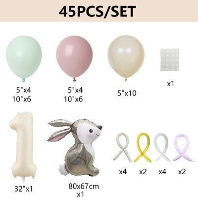 45 Pièces/Ensemble Ballon Hélium en Aluminium Lapin Mignon 32 pouces Numéro Crème 1-9 Ballon Rose Vert Anniversaire Enfants Baby Shower Décoration Mariage