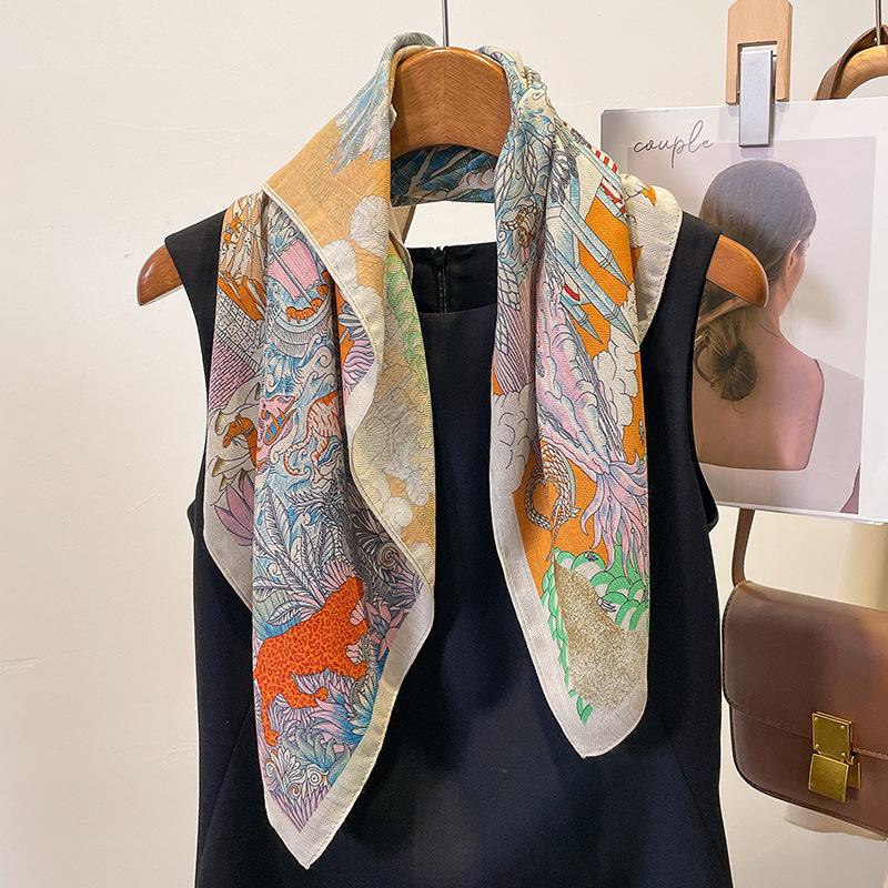 Ren Bomuld Dame Tørklæde Firkantet Foulard Dame Hals Hår Tørklæder Design Printet Hovedtørklæde Mode Pige Tørklæder 2023 Ny