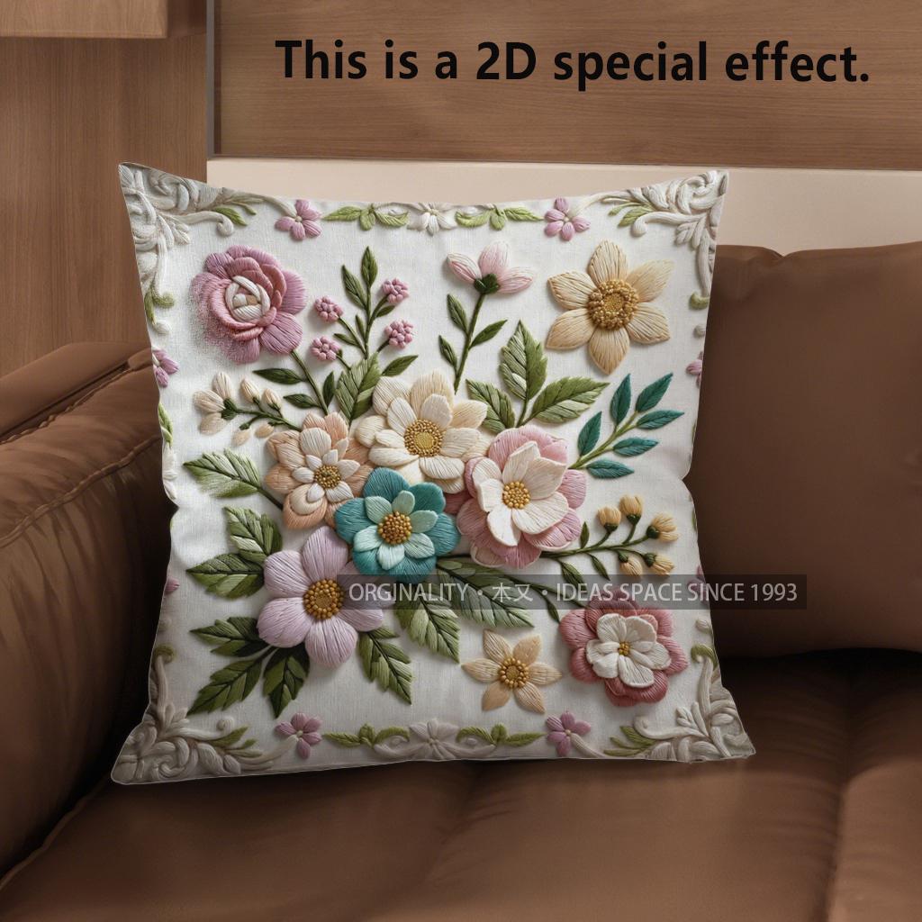2D Vintage Floral Embossed Style Throw Pillow Covers Pattern Cushion Cover Suitable For Sofa Bedroom Car Pillow Cover