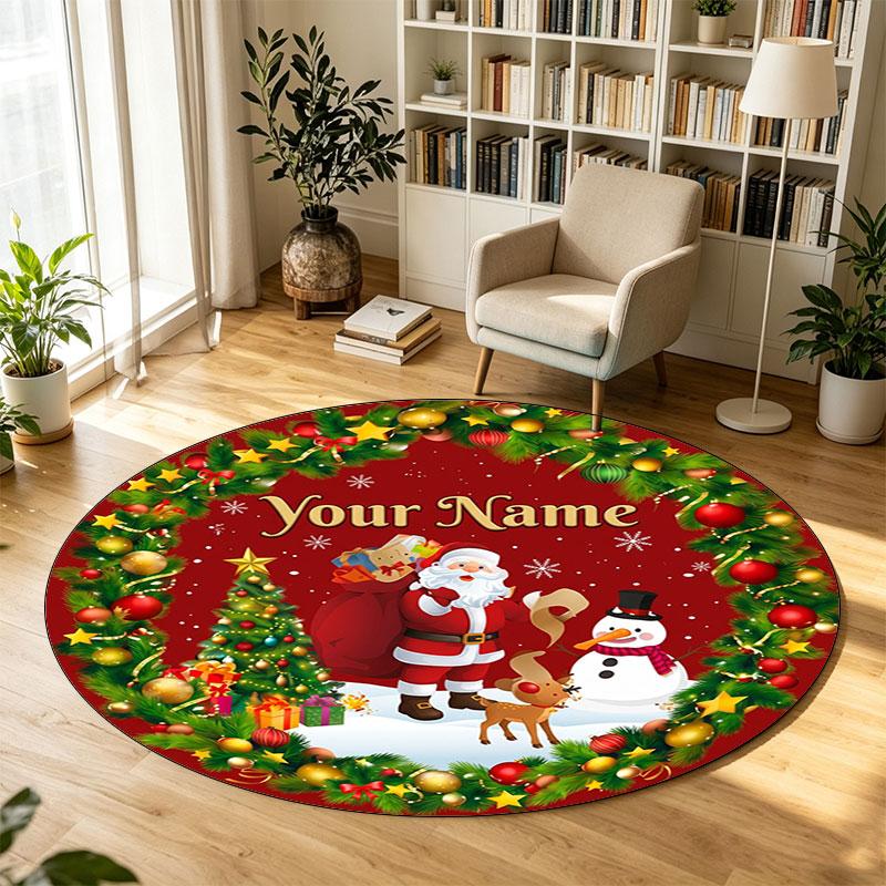 Navidad (72) Alfombra Circular de Terciopelo de Cristal Personalizada con Nombre y Texto Redonda Suave para Decoración de Sala de Estar y Dormitorio