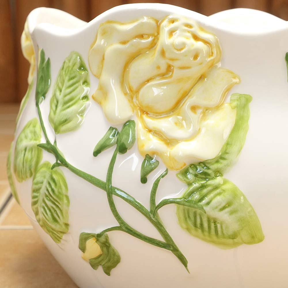 ceramic flower yellow with drainage suitable for direct Portuguese-made pot, rose, 18cm, hole, planting, pan-h233y