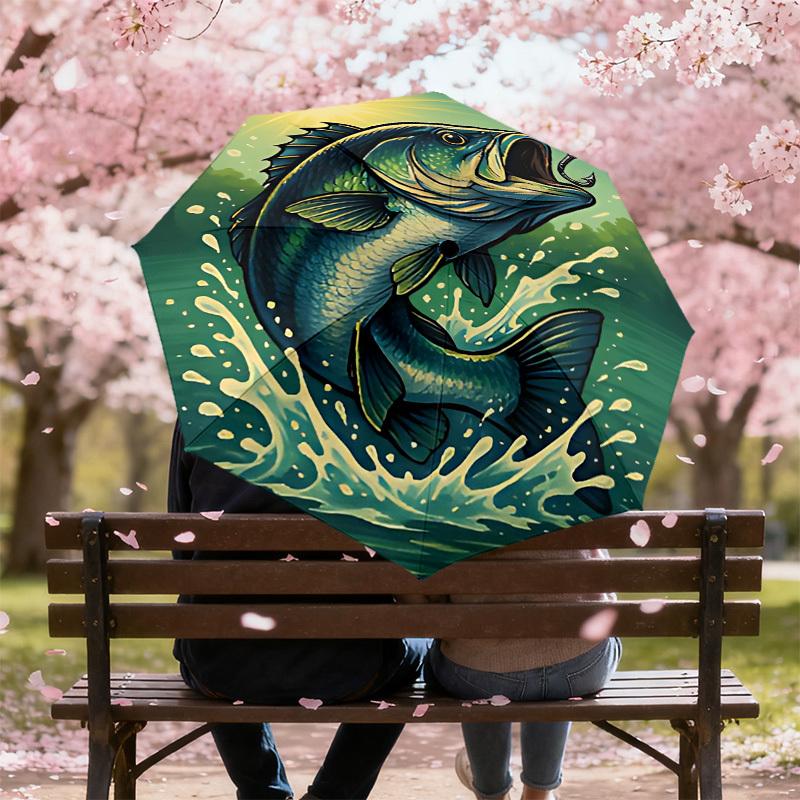 1PC Fish Hook Automatic Open/Close Umbrella with Windproof, 8-Rib Sturdy Canopy, Durable Ribs, Fashionable Design, Outdoor Accessory, Fun Prin, Holida