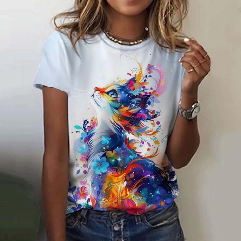 Christmas Women's T-Shirt Cute Art Cat Pattern 3D Printed Oversized T-Shirt  Summer New Fashion Women Clothing Y2k Female Tops