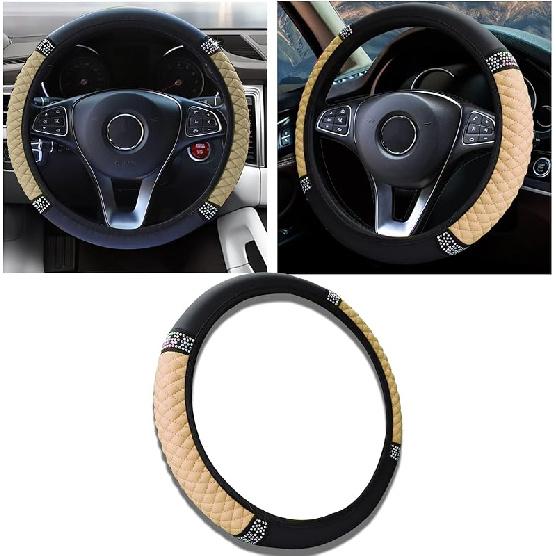 Bling Car Steering Wheel Cover, 15 Inch Anti-Slip Wheel Protector For Women Girls, Soft Leather Elastic Steering Wheel Protector, Car Interior