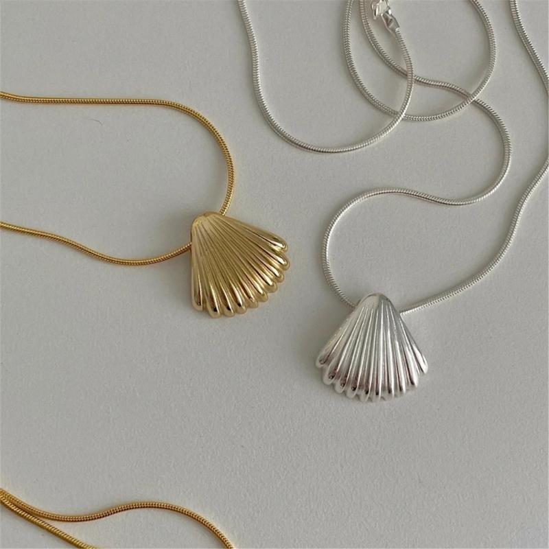 Simple Metal Shells Pendant Necklace Earrings Sweet Cool Collar Necklace Choker Neck Chain Y2K Earrings Fashion Jewelry