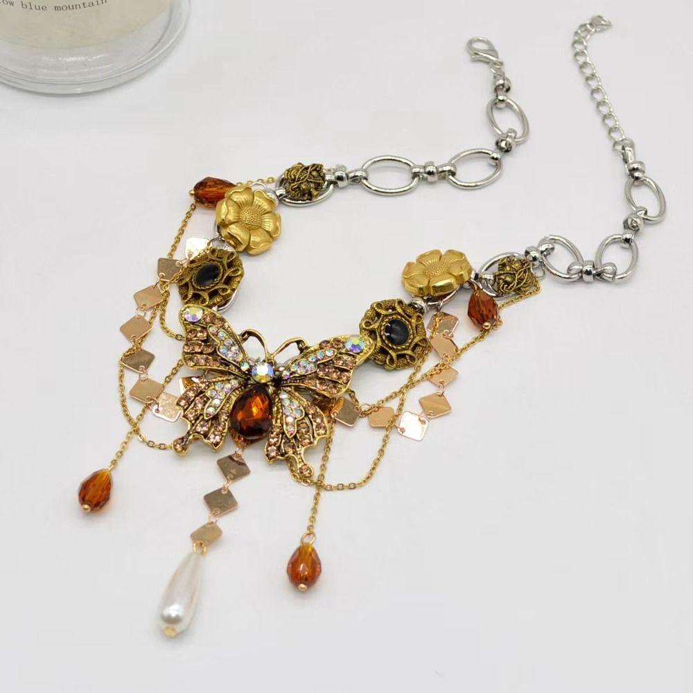 Exaggerated Butterfly Necklace Rhinestone Women's Choker Fashion Vintage Zircon Necklace  Party