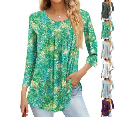 Women's Fashion Casual Three-quarter Sleeve Printed Round Neck Top