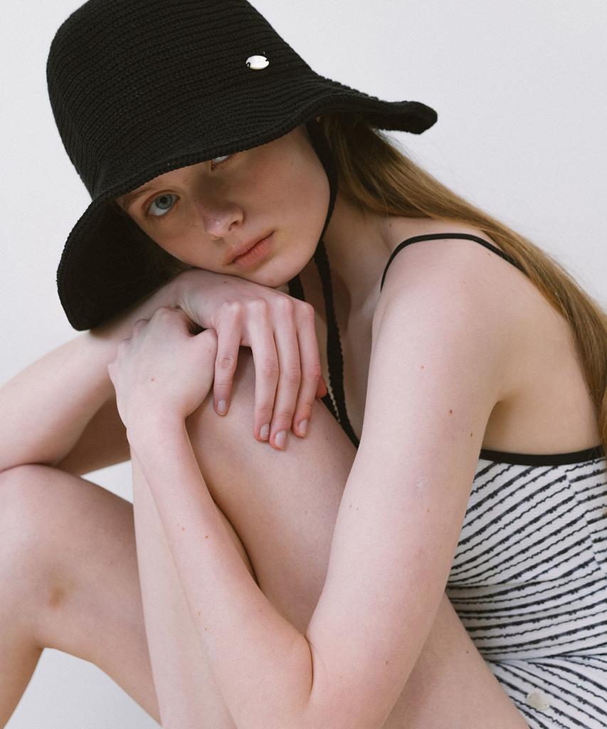 LAMINEZ Rattan Strap Bucket Hat - Black