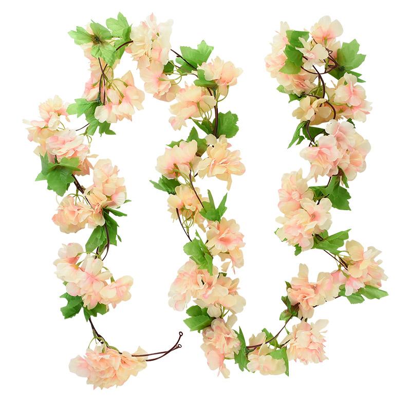 2.2m Flower Garland Artificial Flower String With Leaves Silk Sakura Cherry Ivy Vine Blossom For Wedding Home Garden Arch Decor
