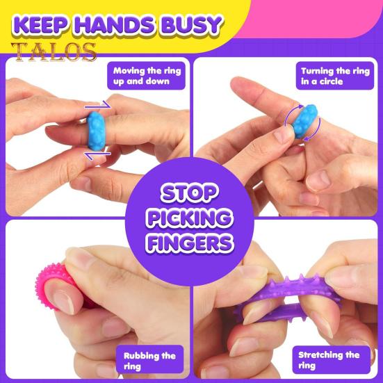 12Pcs/Set Silicone Sensory Ring Toy Stress Relief Textured Circle Fidget Toy Portable Travel Kids Teens Adults Stretchy Calming Colorful Ring Toy