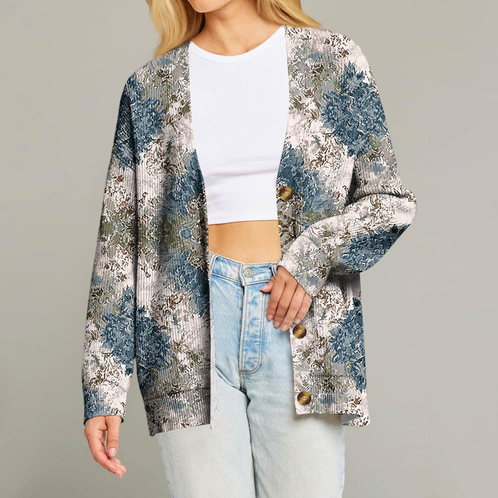 

Женский модный кардиган с длинным рукавом, V-образным вырезом, на пуговицах, свободного кроя, с рождественским принтом L бежевый