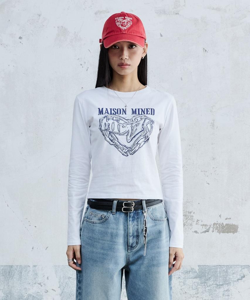 MAISON MINED (W) Doodle Heart Long Sleeve White
