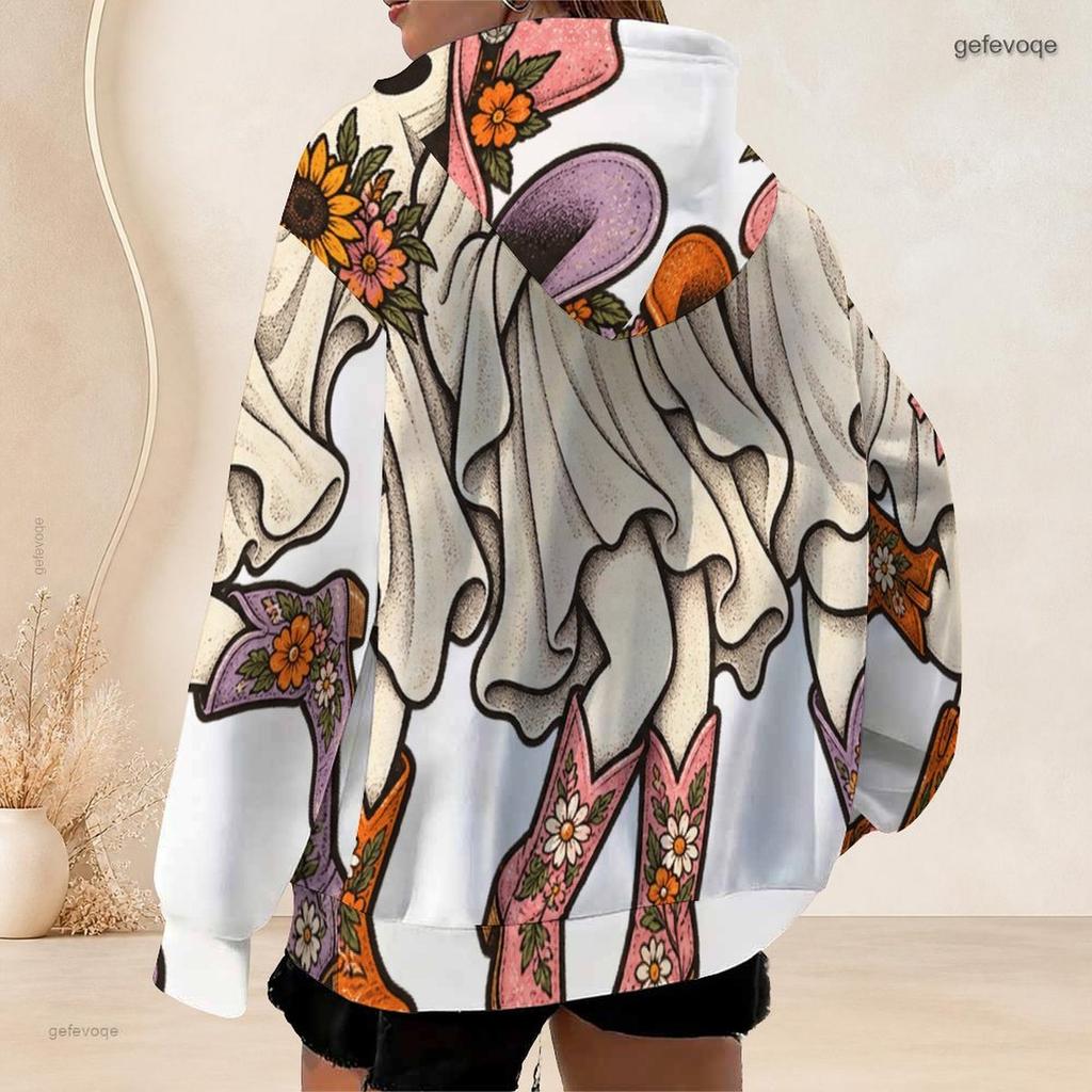 Women Plus Size Zip Up Hoodie Cute Bat Cat Pumpkin Floral Bow Print Long Sleeve Casual Hooded Sweatshirt