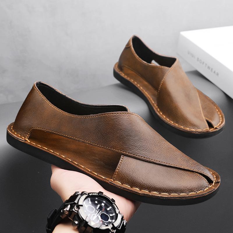 

38-48 Summer Handmade Soft Sole Side Empty Head Flat Sole Retro Casual Hollow Single Shoes Fashionable Sandals 38