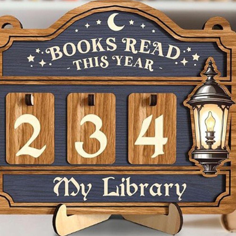 Universal Wooden Material Books Counter Sign Hanging Decor Table Decor Reading Tracker Sign Book Tracker Sign For Book Lovers