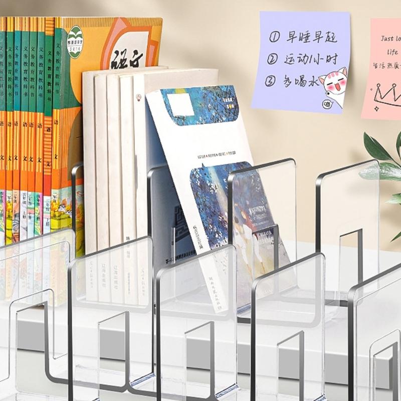2Pcs Desk Bookend Acrylic Book End 4 Section Book Organizers Stand Magazine Stand Space Saving Shelf Bookend 32x14x13cm