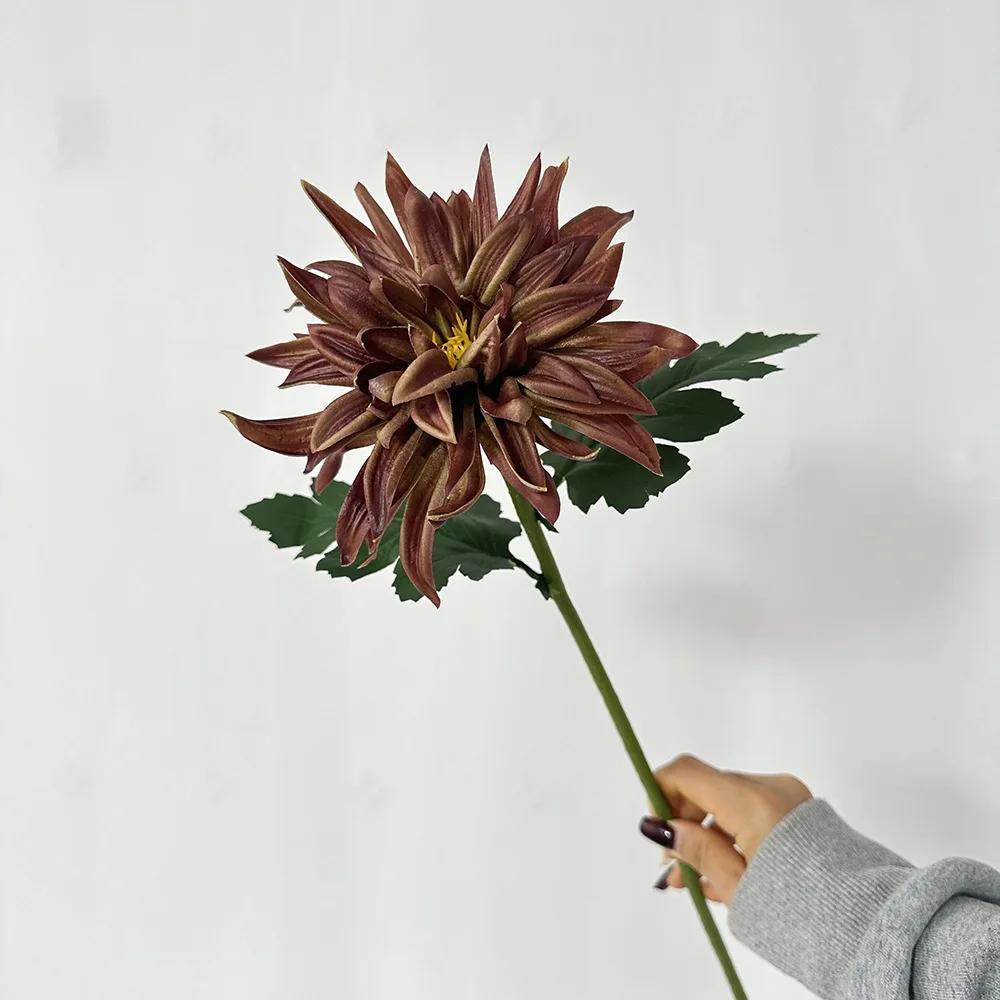 5Pcs/lot Artificial PU Dahlia Flowers Wedding Decoration Fake Flowers Arrangement Home Accessories Party Table Floral Dahlias